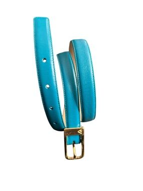 Liz Claiborne Turquoise Leather Belt with Brass Buckle Size Large